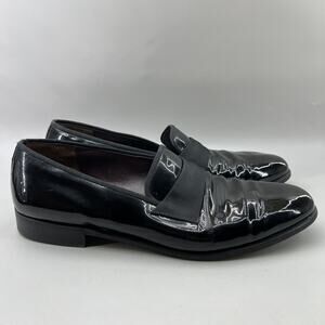 Salvatore Ferragamo Antoane Loafers Men Size 12 D Black Patent Leather Tuxedo